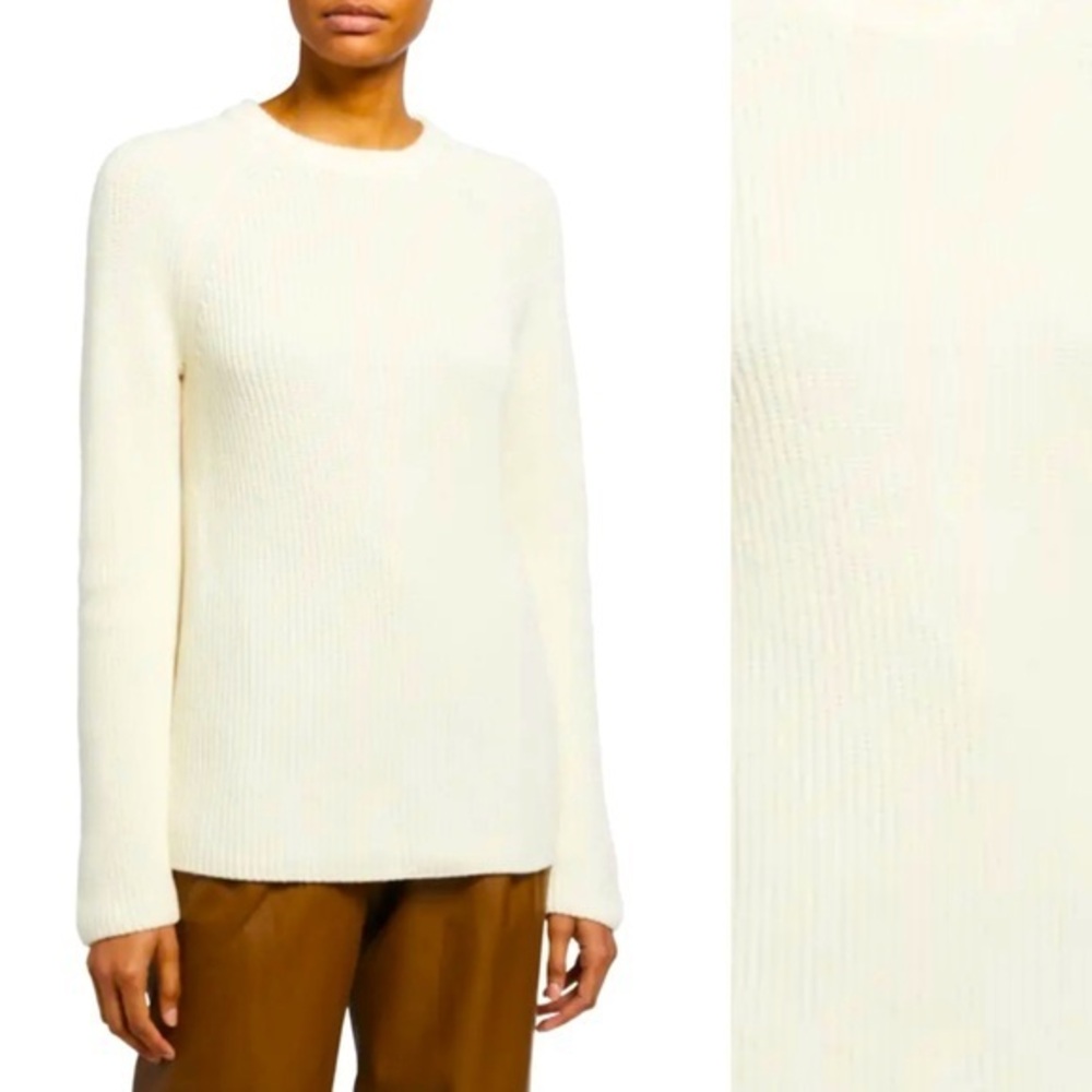 NWT Vince Ribbed Knit Wool- Cashmere Blend Crewneck Sweater, Ivory, size M